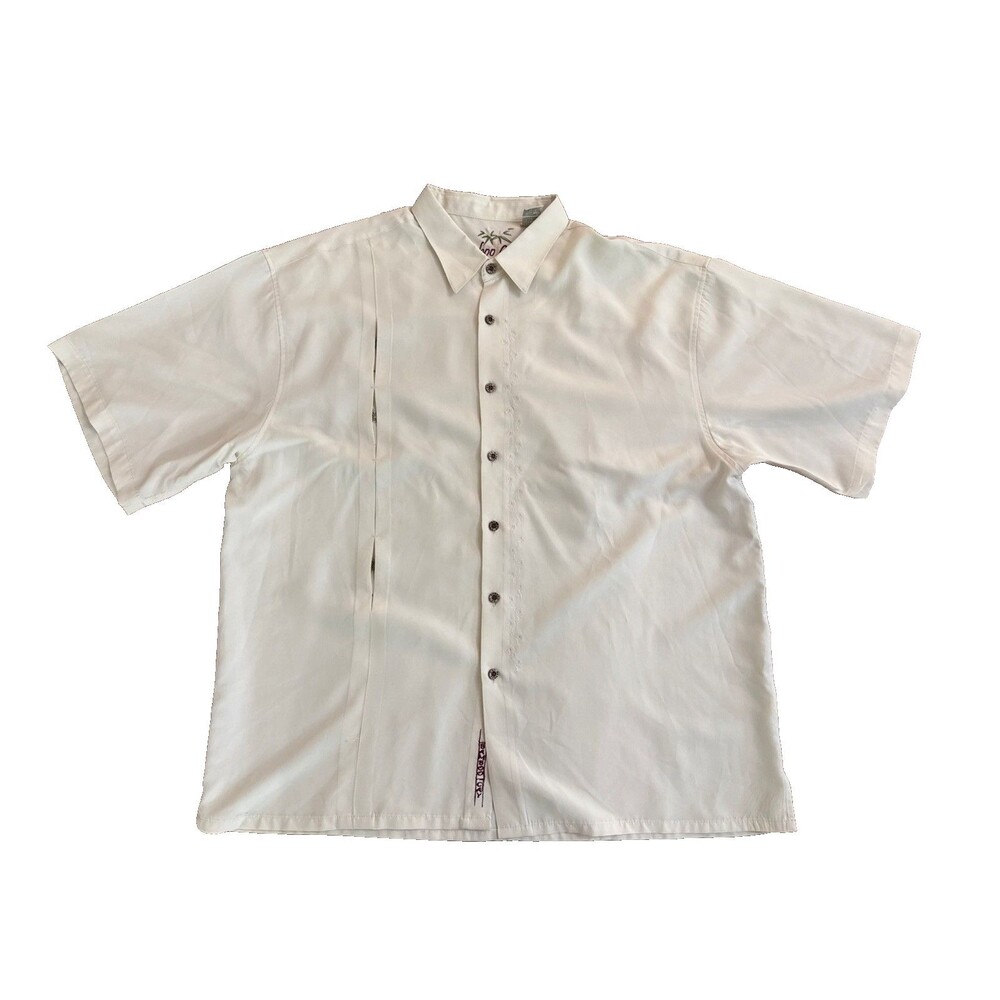 Bamboo Cay Shirt XXL 2XL Mens Cream Hawaiian Palm Camp Resort Short Sleeve Wood